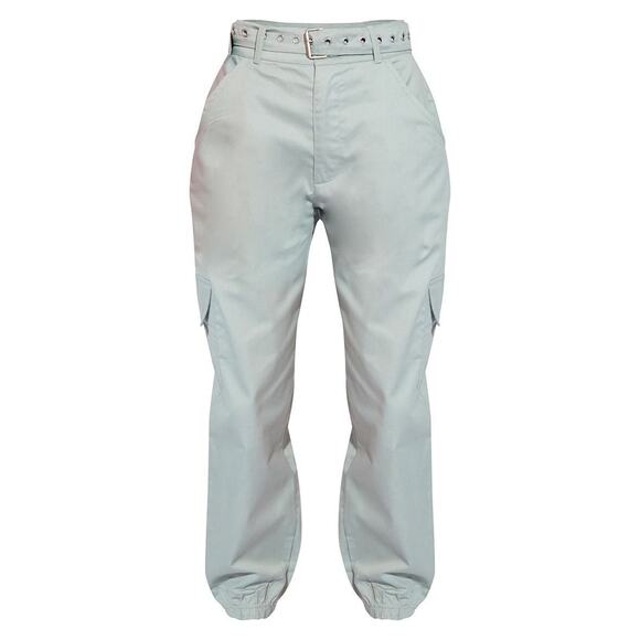 XS NWT Prettylittlething Sage Mint Green Eyelet Belted Cargo Pants High Rise - Picture 2 of 6